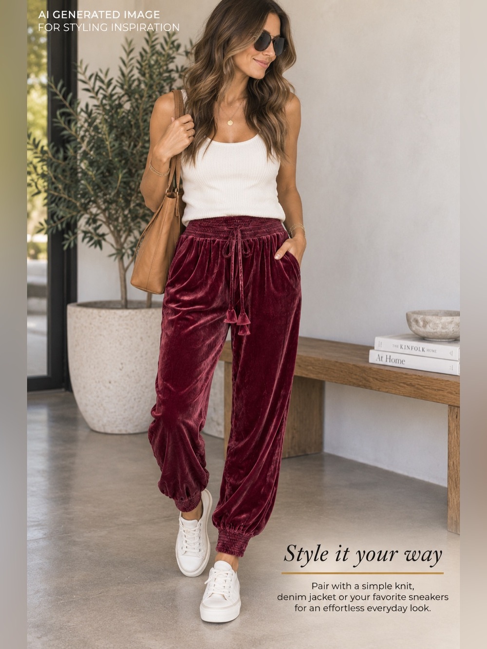 NWT Anthropologie Gloria Velvet Jogger Pants Wine Burgundy Size M